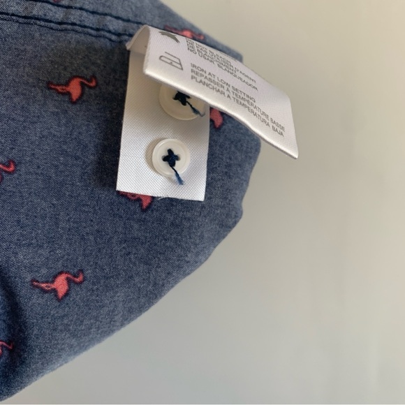 Report Collection Navy Flamingo Button Front Short Sleeve Shirt - Picture 8 of 13